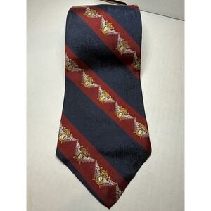 VTG Lanvin‎ Paris Silk Tie Red Navy Striped Crest Paisley Jacquard Made France